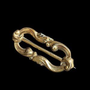Victorian Style Gold-tone Scrolling Leaf Brooch Pin 1.5" Antique Jewelry